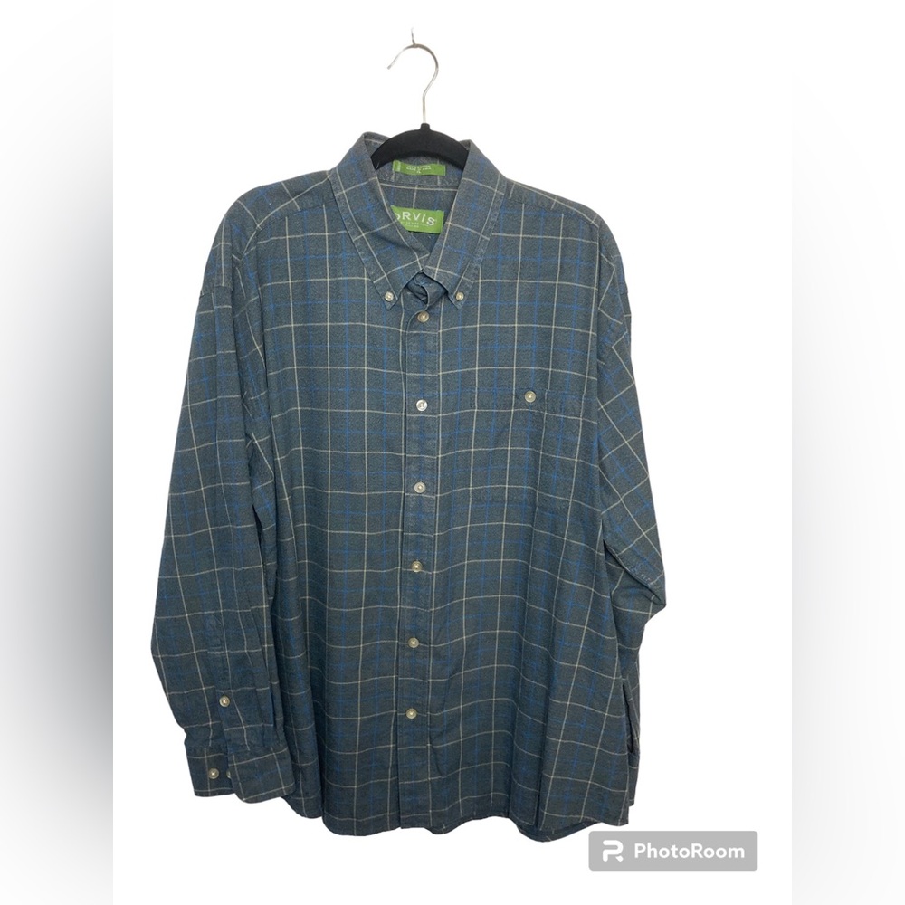 Orvis Gray Grid Pattern Long Sleeve Button Down S… - image 1